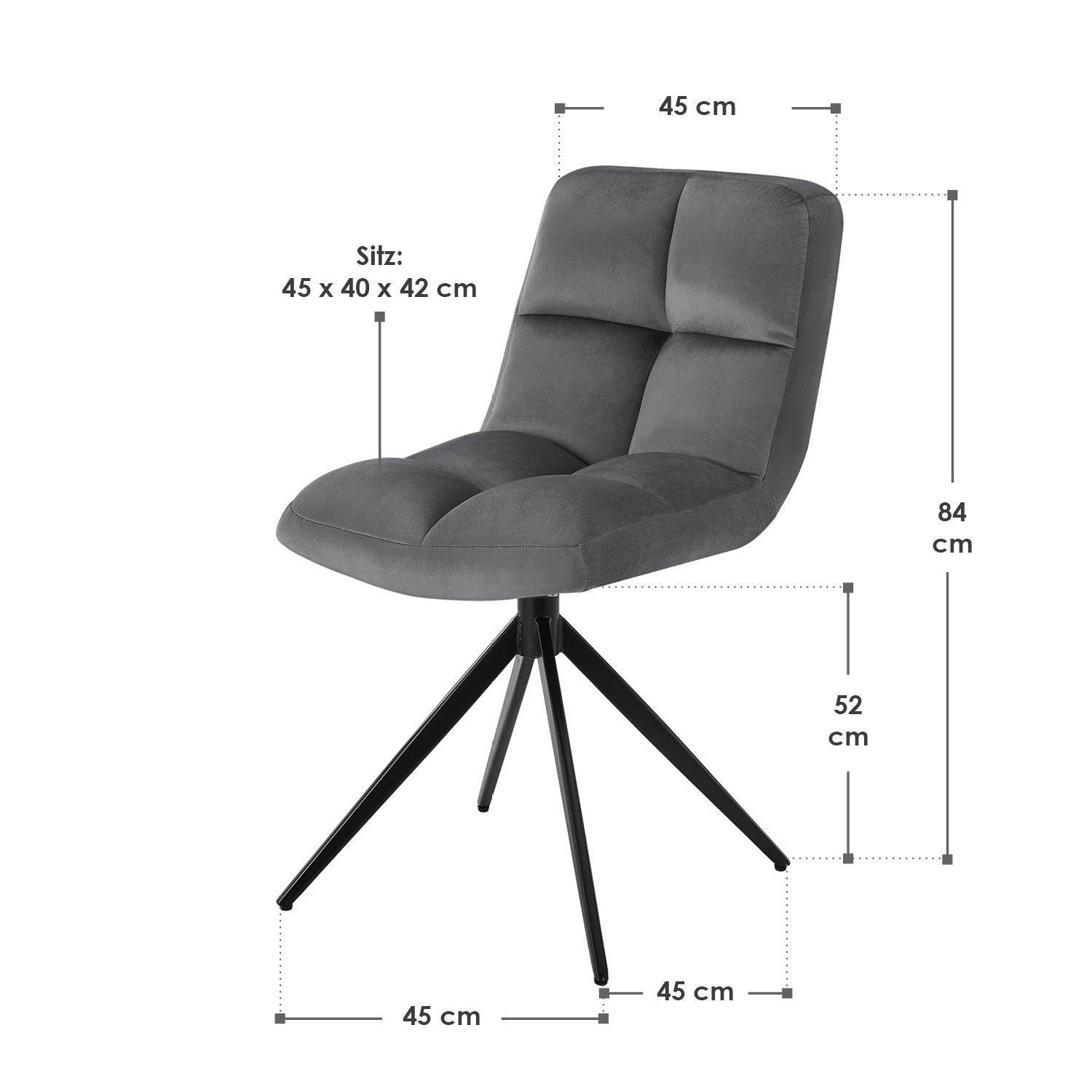Drehstuhl Dallas 6er Set Samt Dunkelgrau - Palo24