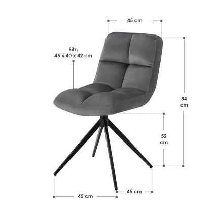 Drehstuhl Dallas 6er Set Samt Dunkelgrau - Palo24