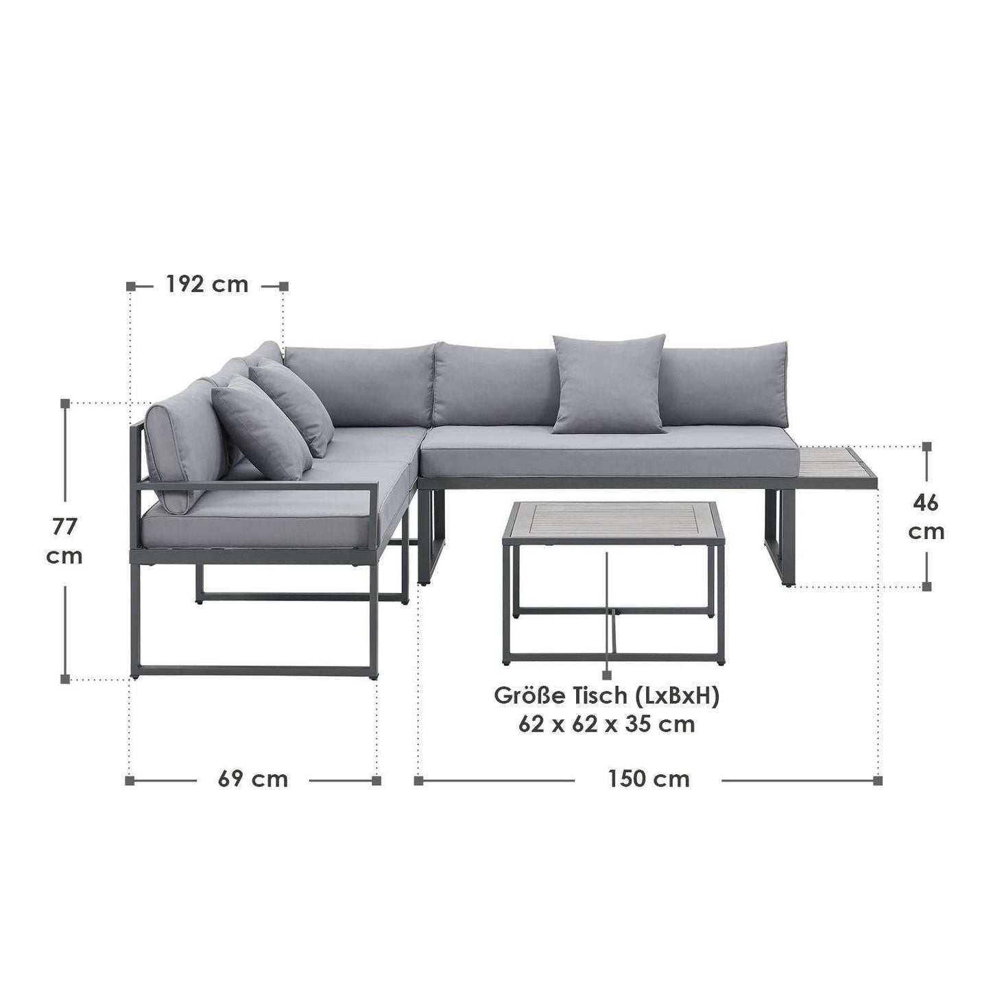Gartenmöbel Balkonmöbel Lounge St. Tropez Grau - Palo24