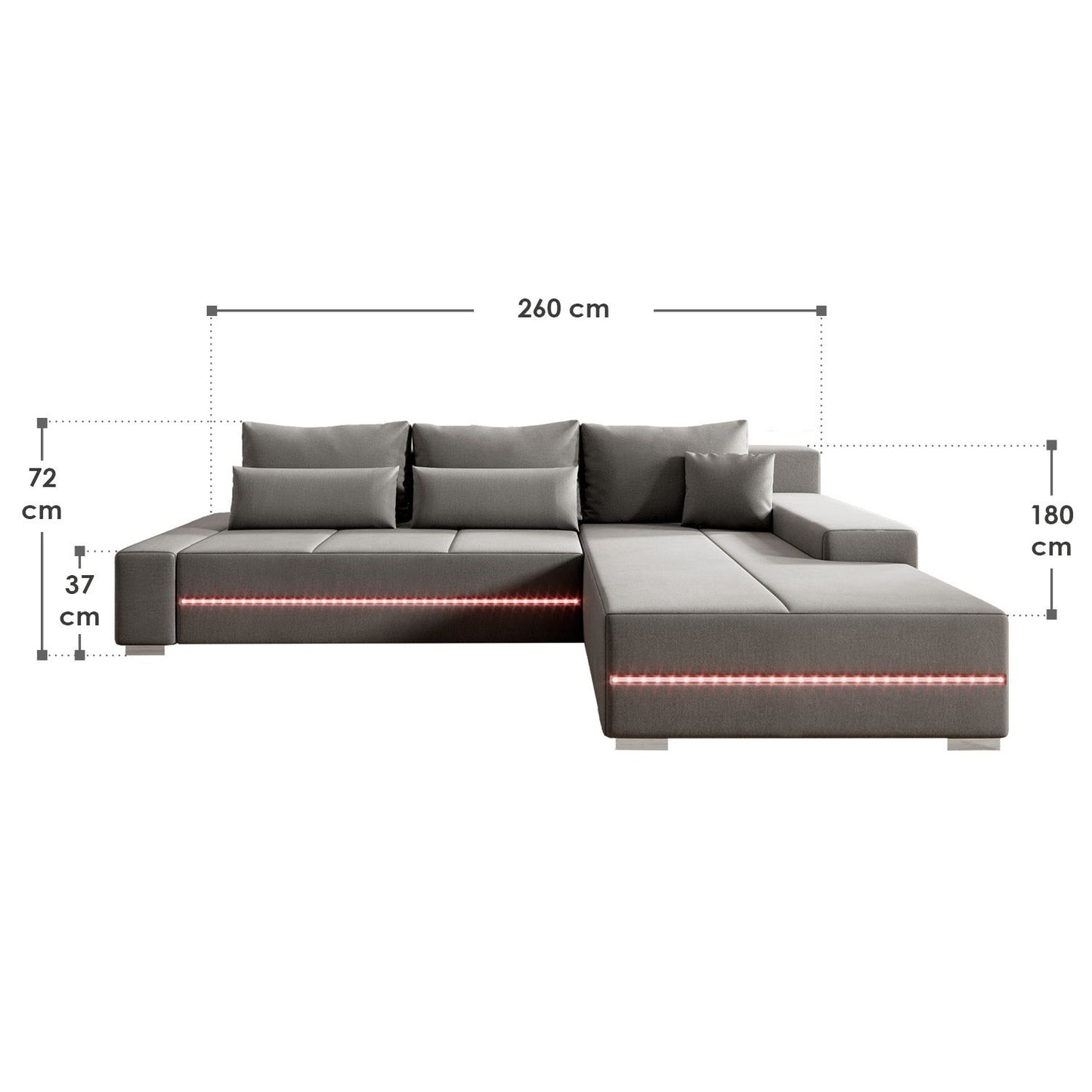 Sofa Davos mit LEDs & L-Form Schlaffunktion Hellgrau