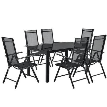 Aluminium Gartengarnitur Milano 7-teilig mit Tisch und 6 Stühlen dunkelgrau