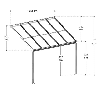 Aluminium Terrassendach Borneo 3x3m mit Doppelsteg-Platten in dunkelgrau