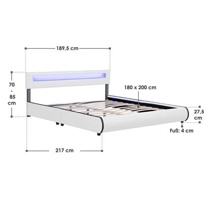 Lit rembourré Sevilla 180 x 200 cm éclairage LED et sommier à lattes blanc