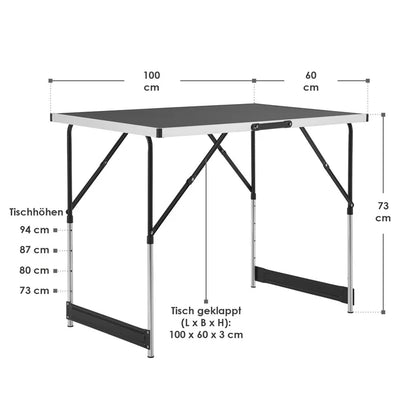 Set di 3 tavoli pieghevoli, alluminio, tavolo multifunzionale, 3 pezzi, nero
