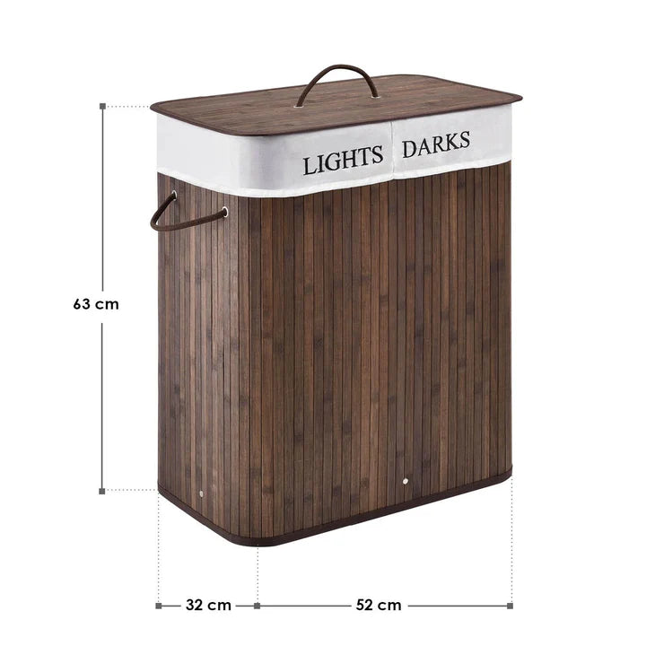 Bambus Wäschekorb Curly 100 Liter braun mit Wäschesack und Tragegriffen