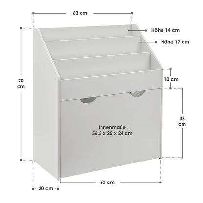 Kinder Bücherregal Weiss aus Holz 3 Fächer + 1 Kiste