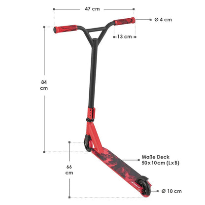Stunt Scooter Red Smoke in Rot Schwarz Trick Roller mit 360° Lenkung
