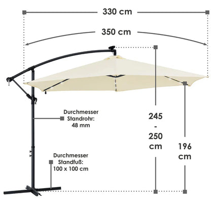 Ampelschirm Brazil Ø 3,5m mit LED, Kurbel und Standfuß in dunkelgrau und creme