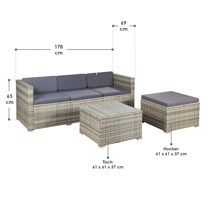 Salon en polyrotin Punta Cana M gris chiné et housses gris foncé