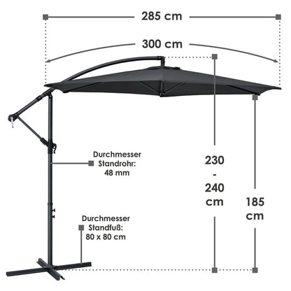 Ombrellone a braccio Brasile Ø 3,0m con manovella e base in grigio scuro