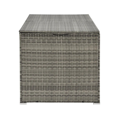 Boîte de rangement en polyrotin Ikaria gris avec couvercle 950 litres