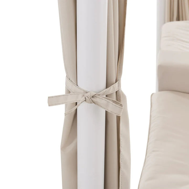 Schaukelliege Kassandra in Weiss Beige Sonnendach und Vorhängen