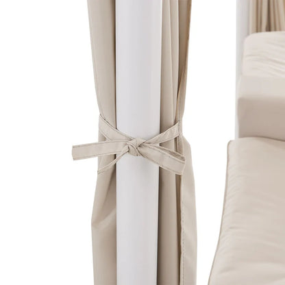 Schaukelliege Kassandra in Weiss Beige Sonnendach und Vorhängen