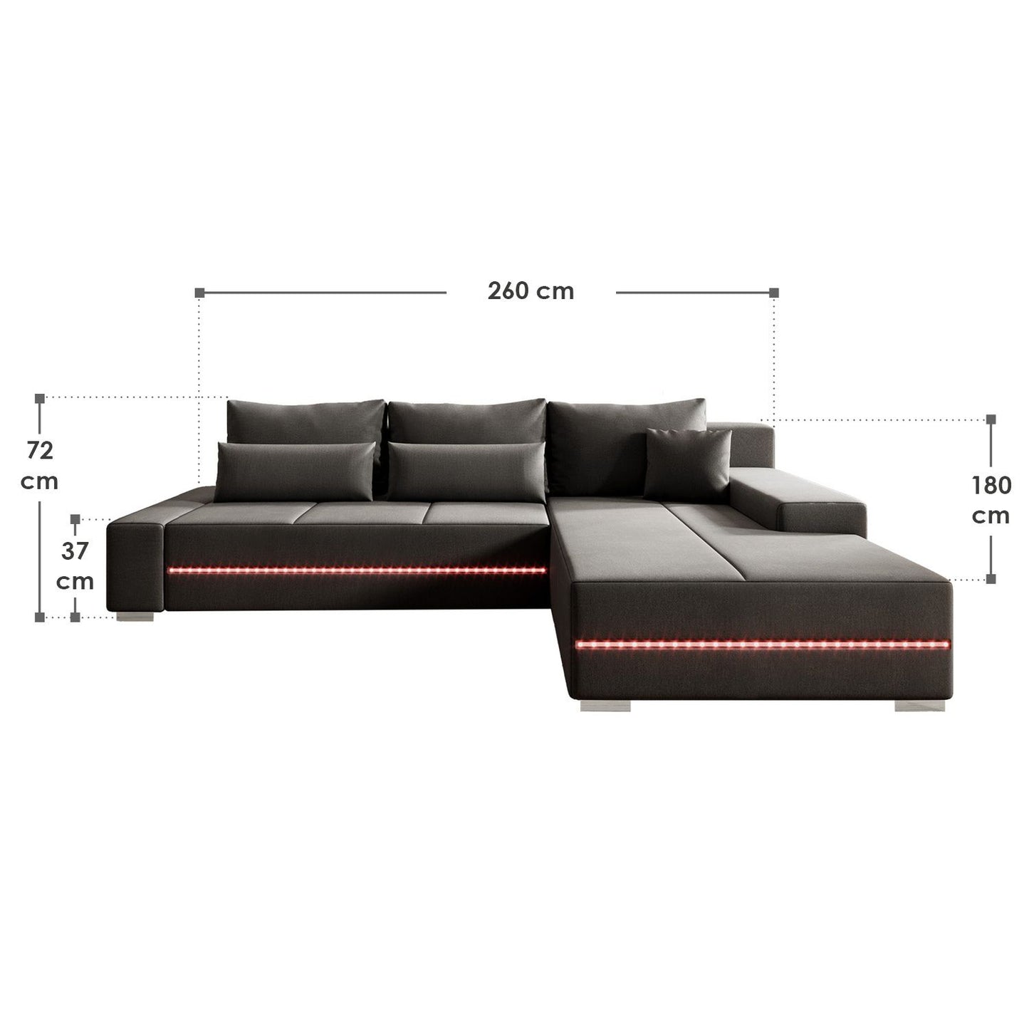 Sofa Davos mit LEDs in L-Form mit Schlaffunktion - Dunkelgrau