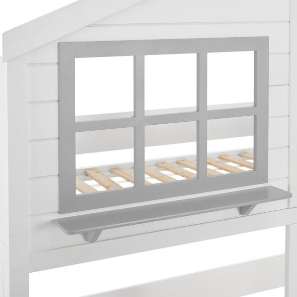 Lit mezzanine enfant maison de rêve 90 x 200 cm Lit enfant moderne avec toit, 2 lits et échelle