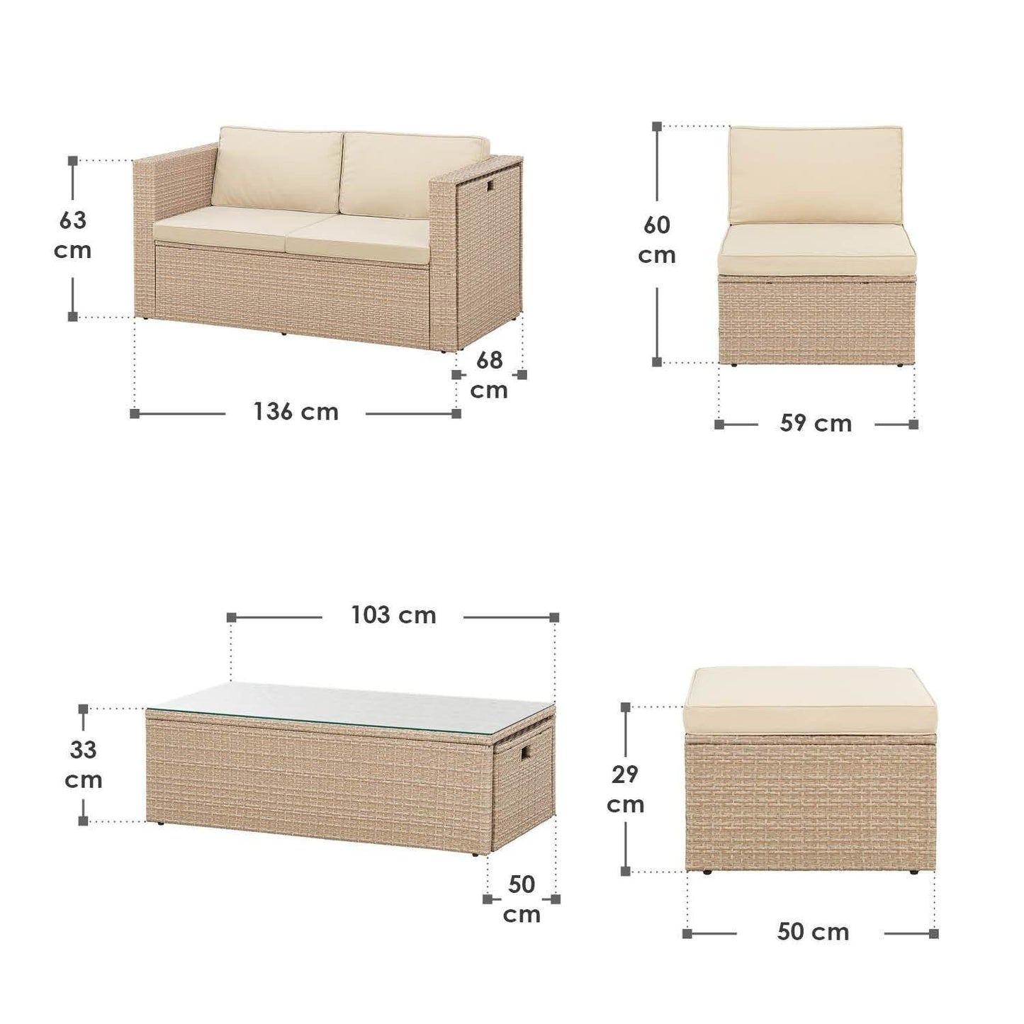 Gartenmöbel Polyrattan Lounge Salou inkl. Polster Creme - Palo24
