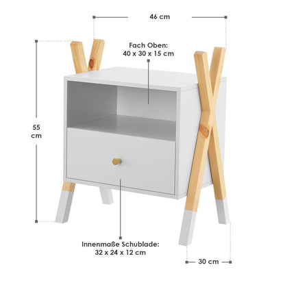 Kinder Nachttisch Jamie in Weiss - Natur
