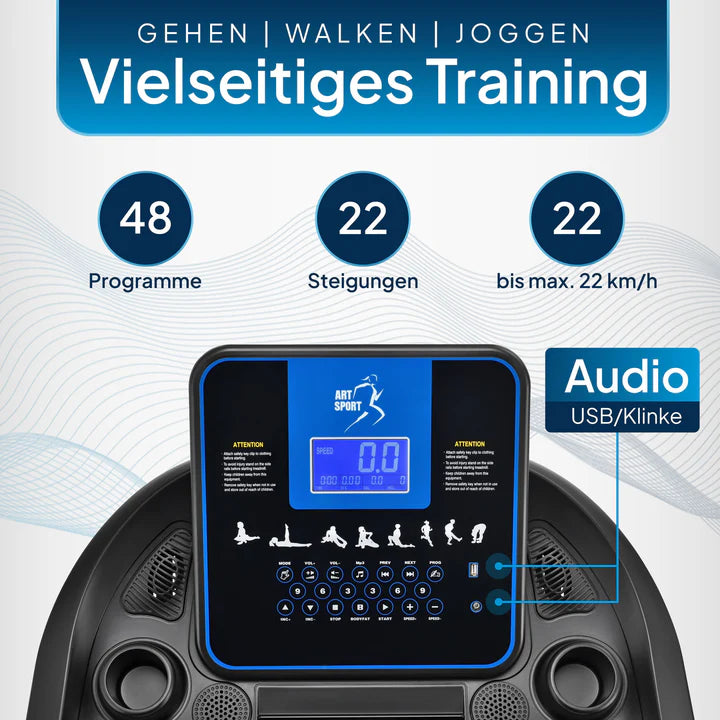 Tapis de course Speedrunner 7000, fonction carte cinéma, vitesse 22 km/h et 48 programmes