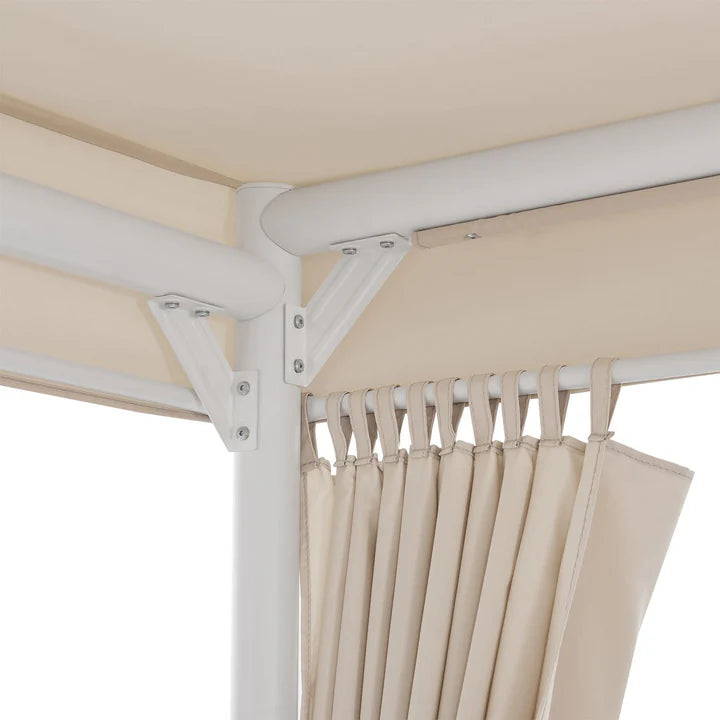 Schaukelliege Kassandra in Weiss Beige Sonnendach und Vorhängen