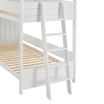 Lit mezzanine enfant maison de rêve 90 x 200 cm Lit enfant moderne avec toit, 2 lits et échelle