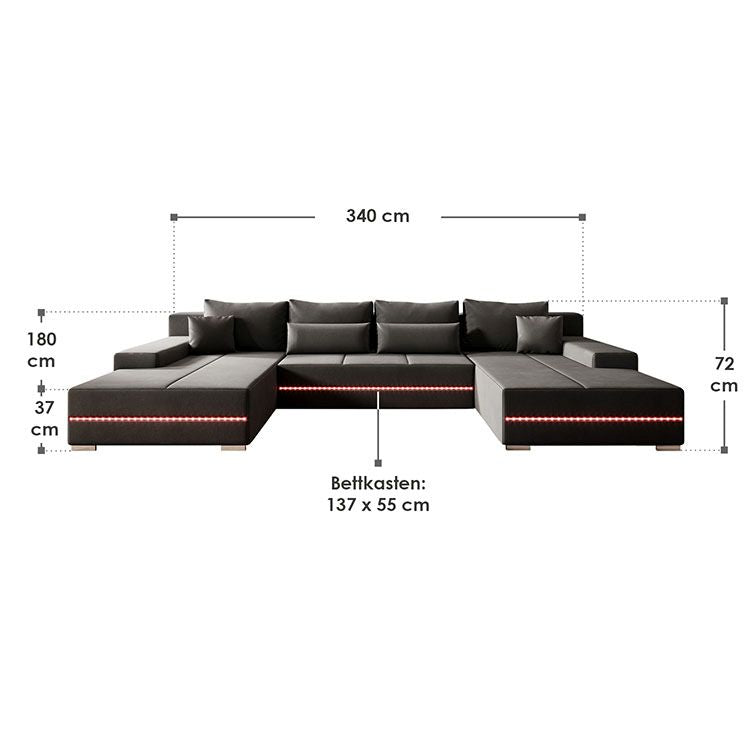 Sofa Malbun mit LEDs & Schlaffunktion Dunkelgrau