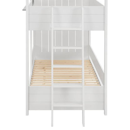 Lit mezzanine enfant maison de rêve 90 x 200 cm Lit enfant moderne avec toit, 2 lits et échelle