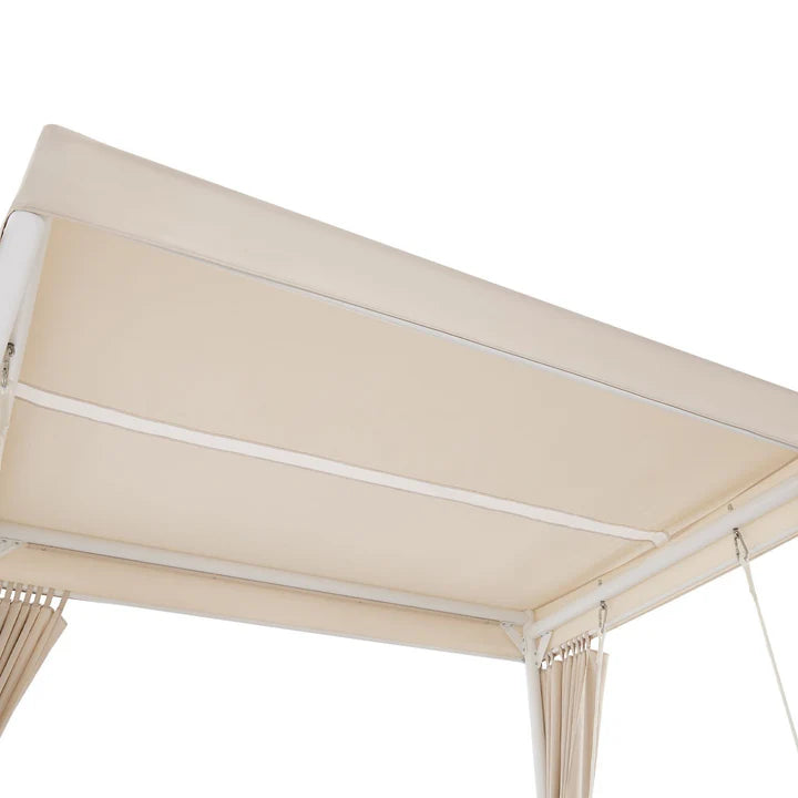 Schaukelliege Kassandra in Weiss Beige Sonnendach und Vorhängen