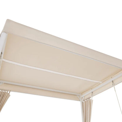 Schaukelliege Kassandra in Weiss Beige Sonnendach und Vorhängen