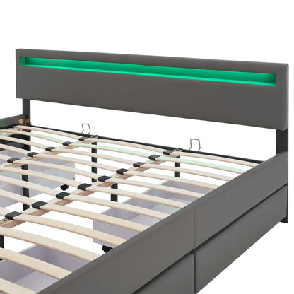 LED Polsterbett Lyon mit Bettkasten 180 x 200 cm - dunkelgrau