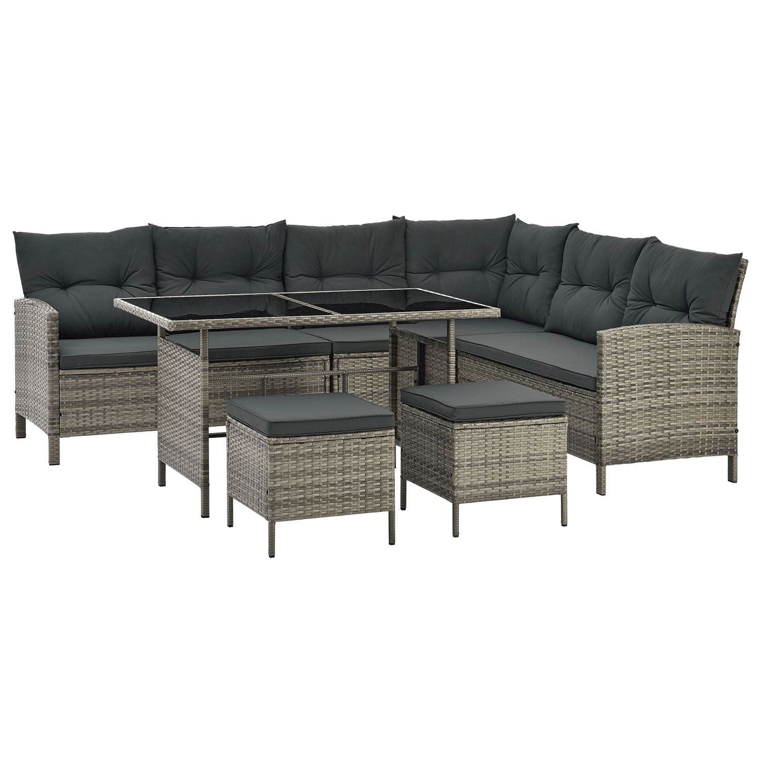 Polyrattan Lounge Manacor Gartenmöbel-Set Grau-meliert/Grau - Palo24