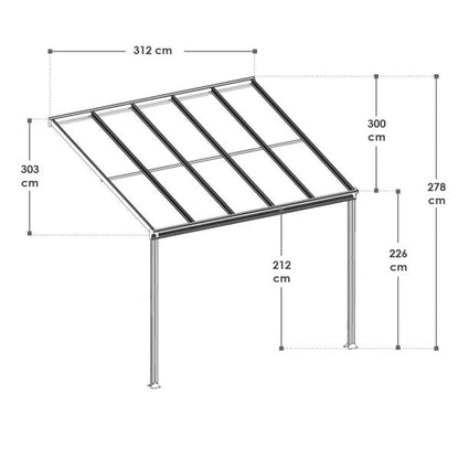 Aluminium Terrassendach Borneo 3x3m mit Doppelsteg-Platten in dunkelgrau