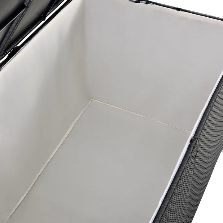 Boîte de rangement en polyrotin Ikaria noir avec couvercle 950 litres