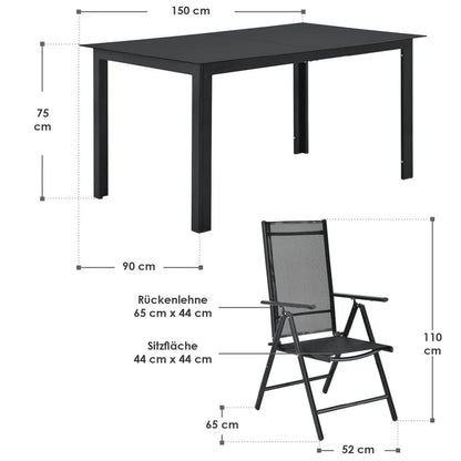 Set da giardino in alluminio Milano 7 pezzi con tavolo e 6 sedie grigio scuro