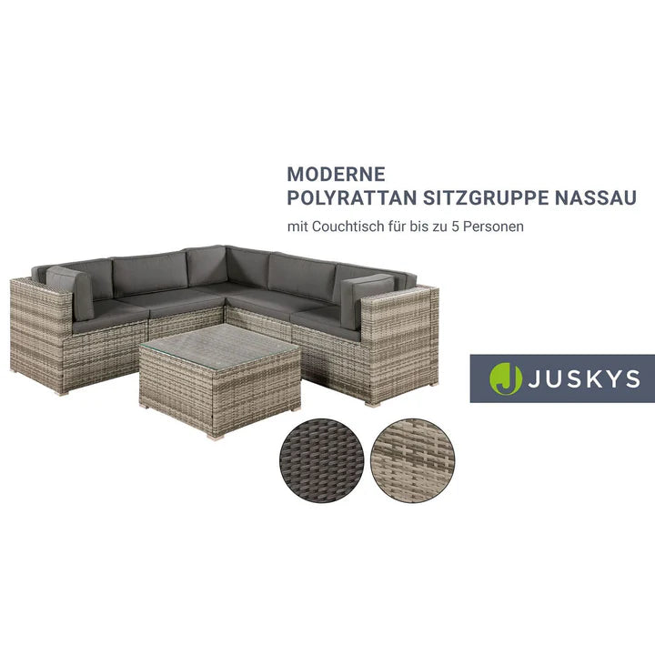 Salon en polyrotin Nassau beige-gris avec revêtements gris foncé