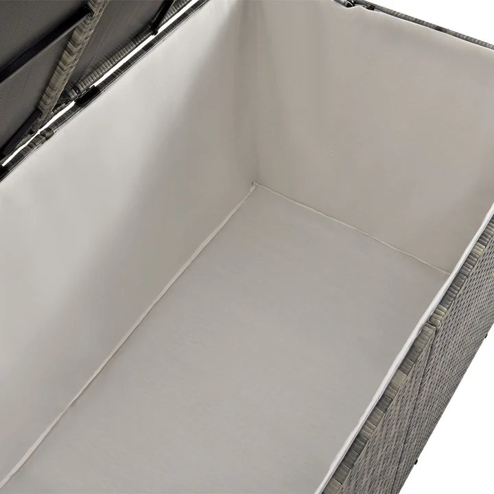 Boîte de rangement en polyrotin Ikaria gris avec couvercle 950 litres