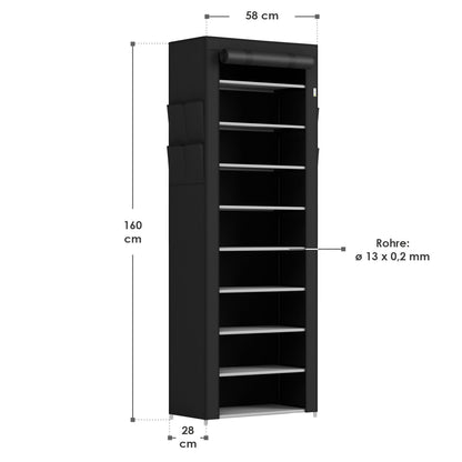 Schuhschrank M aus Stoff 9 Ebenen Schwarz