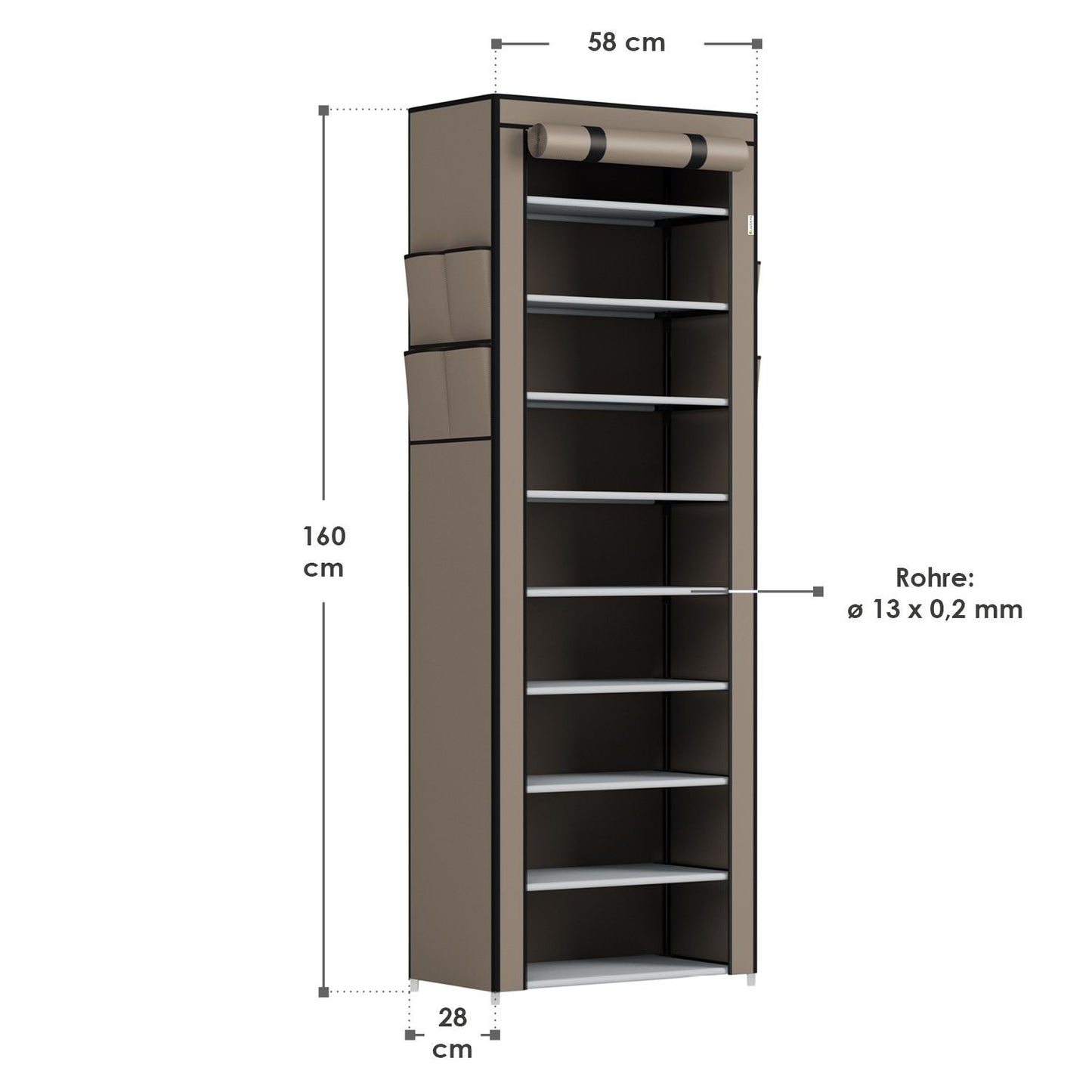 Schuhschrank M aus Stoff 9 Ebenen Hellbraun