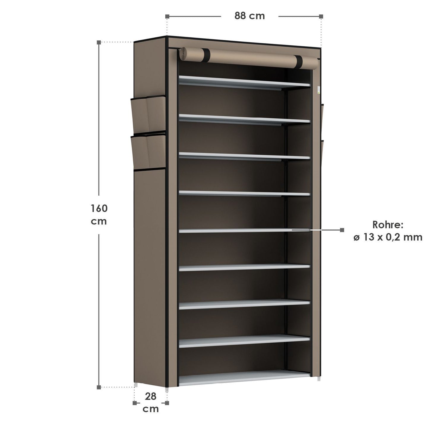 Schuhschrank L aus Stoff 9 Ebenen Hellbraun