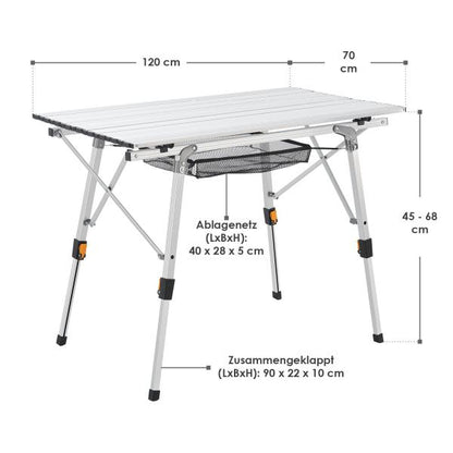 Campingtisch Picco faltbar Höhenverstellbarer Tisch mit Tasche & zusätzlicher Ablage