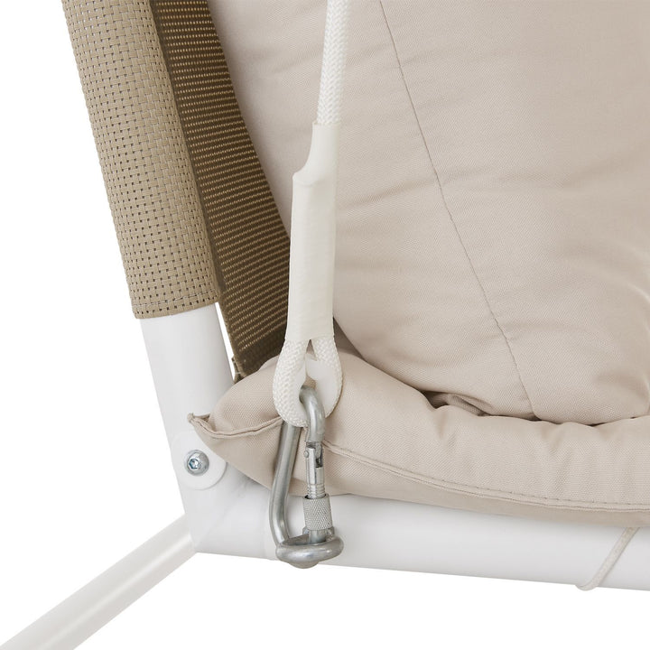 Schaukelliege Kassandra in Weiss Beige Sonnendach und Vorhängen