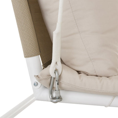 Schaukelliege Kassandra in Weiss Beige Sonnendach und Vorhängen