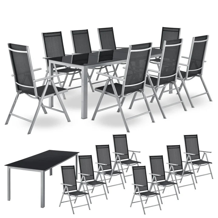 Set da giardino in alluminio Milano 9 pezzi con tavolo e 8 sedie grigio argento