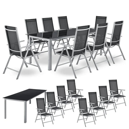 Set da giardino in alluminio Milano 9 pezzi con tavolo e 8 sedie grigio argento