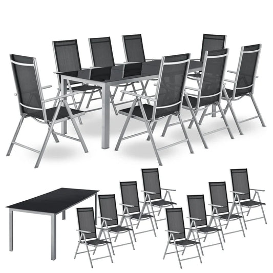 Salon de jardin en aluminium Milano 9 pièces avec table et 8 chaises gris argenté