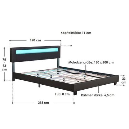 Polsterbett Paris 180 x 200 cm - LED-Beleuchtung und Lattenrost schwarz