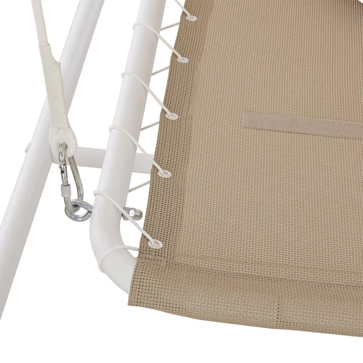 Schaukelliege Kassandra in Weiss Beige Sonnendach und Vorhängen