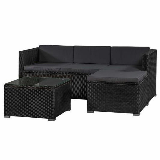 Polyrattan Lounge Punta Cana M schwarz Sitzgarnitur mit 1 Tisch, 1 Sofa und 1 Hocker