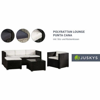 Polyrattan Lounge Punta Cana M schwarz Sitzgarnitur mit 1 Tisch, 1 Sofa und 1 Hocker