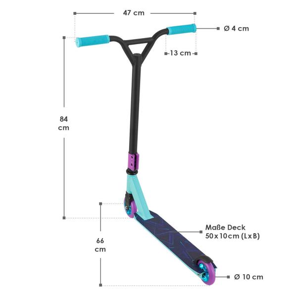 Stunt Scooter Retro Purple in Blau Lila Trick Roller mit 360° Lenkung