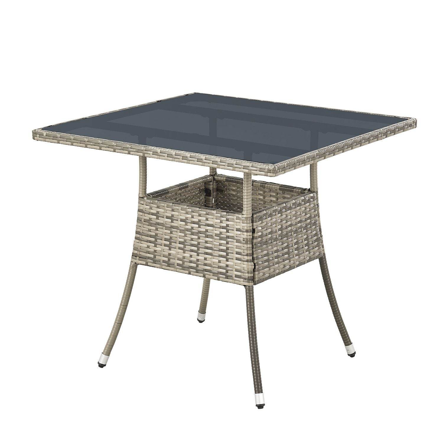 Eckiger Polyrattan Gartentisch Yoro 80x80 cm Grau - Palo24